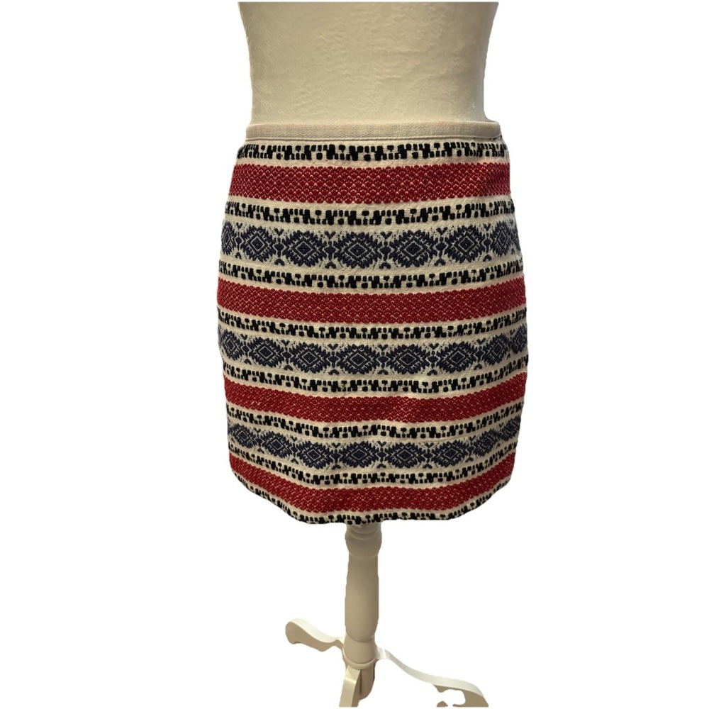 Madewell  Skirt Size 0 Mini  Embroidered Aztec Pattern Red White Blue